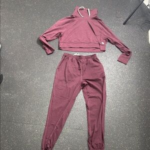 Vuori Burgundy Cropped Hoodie and Boyfriend Jogger Set
